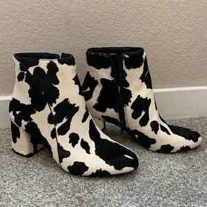 INC Black & White Calf Fur Cow Print Booties